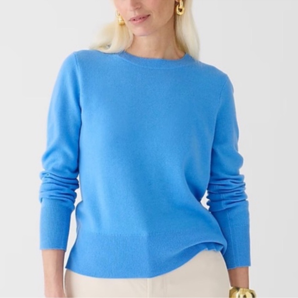 NWT J.Crew 100% Cashmere Classic Crewneck Long Sleeve Sweater Blue size xs